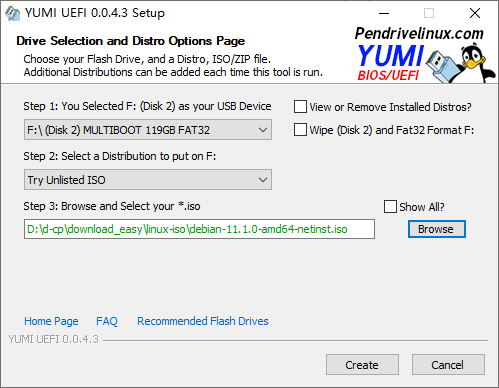 main UI for choose debian